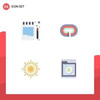 Group of 4 Modern Flat Icons Set for back to school sunny notebook surface laundry Editable Vector Design Elements