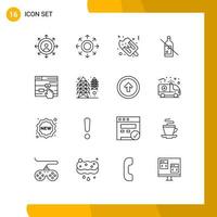 Outline Pack of 16 Universal Symbols of web finger fast food click no Editable Vector Design Elements