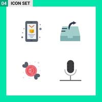 Group of 4 Modern Flat Icons Set for mobile sweets mail candy broadcast Editable Vector Design Elements