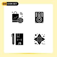 Solid Glyph Pack of 4 Universal Symbols of shopping bag develop iot temperature measurement programming Editable Vector Design Elements