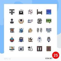 25 User Interface Filled line Flat Color Pack of modern Signs and Symbols of computing file fly sleep hotel Editable Vector Design Elements