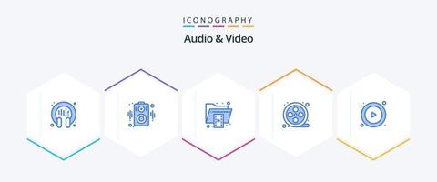 Audio And Video 25 Blue icon pack including player. control. file. reel. movie vector