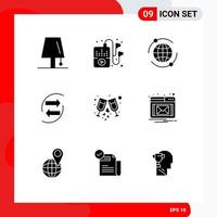 Modern Set of 9 Solid Glyphs Pictograph of drink money world exchang chart Editable Vector Design Elements