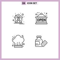 Group of 4 Modern Filledline Flat Colors Set for world day cook health open restaurant Editable Vector Design Elements