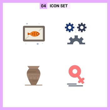 Mobile Interface Flat Icon Set of 4 Pictograms of fish technology dish engineering ancient jar Editable Vector Design Elements