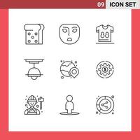 Set of 9 Vector Outlines on Grid for location world soccer light interior Editable Vector Design Elements