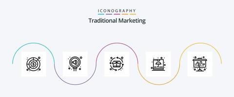 paquete de iconos de la línea 5 de marketing tradicional que incluye seguro. envase. relación. caja. producto vector