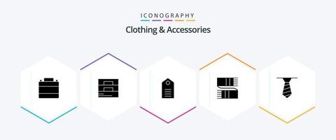 Clothing and Accessories 25 Glyph icon pack including scarf. clothing. wallet. accessories. label vector