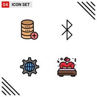 Mobile Interface Filledline Flat Color Set of 4 Pictograms of database world storage connection internet Editable Vector Design Elements