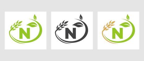 logotipo de la letra n agricultura. agronegocios, plantilla de diseño de granjas ecológicas vector