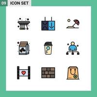 paquete de iconos de vector de stock de 9 signos y símbolos de línea para elementos de diseño de vector editables de caja de café de frijol de destino de botella de recreación