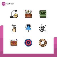 9 Universal Filledline Flat Color Signs Symbols of location gesture money four money Editable Vector Design Elements