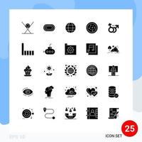 conjunto de pictogramas de 25 glifos sólidos simples de género femenino deporte comer pizza elementos de diseño vectorial editables vector