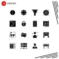 Modern Set of 16 Solid Glyphs Pictograph of lock investment allergens business edit Editable Vector Design Elements