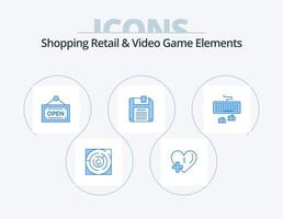 Shoping Retail And Video Game Elements Blue Icon Pack 5 Icon Design. type. keyboard. plus. save. floppy vector