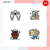 Pictogram Set of 4 Simple Filledline Flat Colors of brainstorm coding team binary gold Editable Vector Design Elements