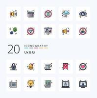 20 paquetes de iconos de color llenos de línea ux y ui como el marcador usado de tiempo de descanso favorito del corazón vector