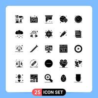 25 Universal Solid Glyphs Set for Web and Mobile Applications shopping globe plan world development Editable Vector Design Elements