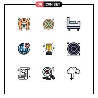 paquete de iconos de vector de stock de 9 signos y símbolos de línea para elementos de diseño de vector editables de alfiler de copa de cama de recompensa de celebración