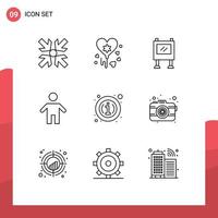 9 Universal Outlines Set for Web and Mobile Applications information info billboard about father Editable Vector Design Elements