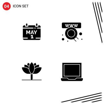 conjunto moderno de 4 glifos y símbolos sólidos, como el calendario, la hora de la flor de primavera, la tienda, los elementos de diseño vectorial editables por computadora vector