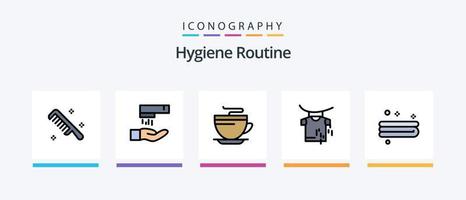 la línea de rutina de higiene llenó el paquete de 5 íconos que incluye. ropa. sopa. diseño de iconos creativos vector