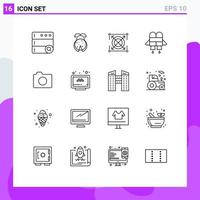 paquete de iconos vectoriales de stock de 16 signos y símbolos de línea para elementos de diseño vectorial editables jetpack de imagen objetivo de foto en línea vector