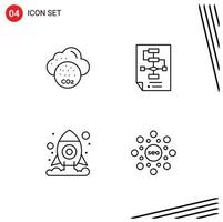 Set of 4 Vector Filledline Flat Colors on Grid for invironmental cosmos industry document space Editable Vector Design Elements