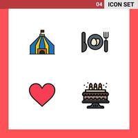 4 Universal Filledline Flat Colors Set for Web and Mobile Applications tant wedding dinner love cake Editable Vector Design Elements