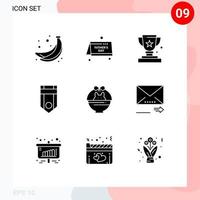 Set of 9 Vector Solid Glyphs on Grid for basket rank award one badge Editable Vector Design Elements