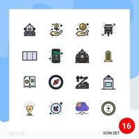 16 User Interface Flat Color Filled Line Pack of modern Signs and Symbols of layout usb cash connector profit Editable Creative Vector Design Elements