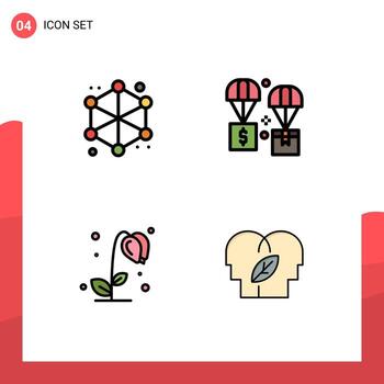 Stock Vector Icon Pack of 4 Line Signs and Symbols for analytics sun flower web exchange nature Editable Vector Design Elements