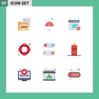 Set of 9 Vector Flat Colors on Grid for control safety safety help documents Editable Vector Design Elements