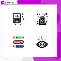 Pack of 4 creative Filledline Flat Colors of device on off collaboration setting investment Editable Vector Design Elements