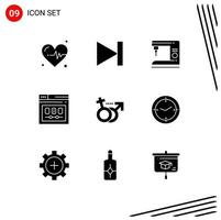 9 User Interface Solid Glyph Pack of modern Signs and Symbols of male webpage electric web page Editable Vector Design Elements