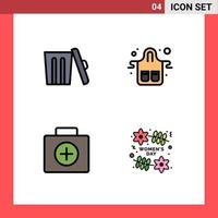 Stock Vector Icon Pack of 4 Line Signs and Symbols for ecology briefcase trash gloves medical Editable Vector Design Elements