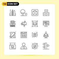 Mobile Interface Outline Set of 16 Pictograms of ebook online lift transportation good Editable Vector Design Elements