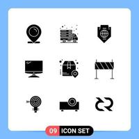 Solid Glyph Pack of 9 Universal Symbols of pc device access monitor shield Editable Vector Design Elements