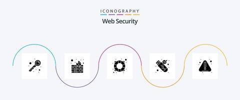 Web Security Glyph 5 Icon Pack Including . notice. support. error. usb vector