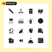 Editable Vector Line Pack of 16 Simple Solid Glyphs of tv smart tv structure monitor knowledge Editable Vector Design Elements