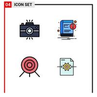 Group of 4 Filledline Flat Colors Signs and Symbols for antique camera archery retro ebook target Editable Vector Design Elements