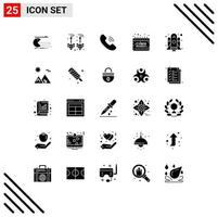 Pictogram Set of 25 Simple Solid Glyphs of spaceship sign call monday cyber Editable Vector Design Elements