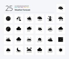 paquete de iconos de 25 glifos sólidos del clima que incluye la nube. viento. nube. clima. luna vector