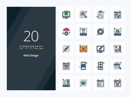 20 Web Design line Filled icon for presentation vector