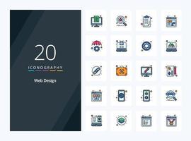20 Web Design line Filled icon for presentation vector