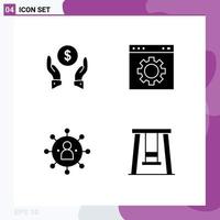 Group of 4 Solid Glyphs Signs and Symbols for insurance business protection interface people Editable Vector Design Elements