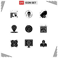 Set of 9 Commercial Solid Glyphs pack for system delete refresh place location Editable Vector Design Elements