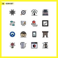 conjunto de 16 iconos de interfaz de usuario modernos signos de símbolos para análisis de alojamiento de motor de estadísticas de cable elementos de diseño de vectores creativos editables