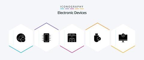 paquete de iconos de 25 glifos de dispositivos que incluye hardware. conectado. artilugio. ordenadores. máquina vector