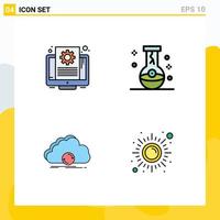 Modern Set of 4 Filledline Flat Colors Pictograph of document cloud screen flask sync Editable Vector Design Elements